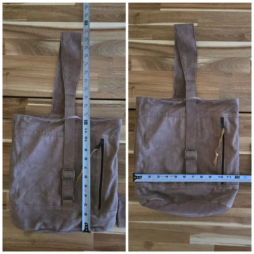 Vintage W.B. Place & Co. Suede Sling Backpack + Pouch Set Tan USA Made Pliable
